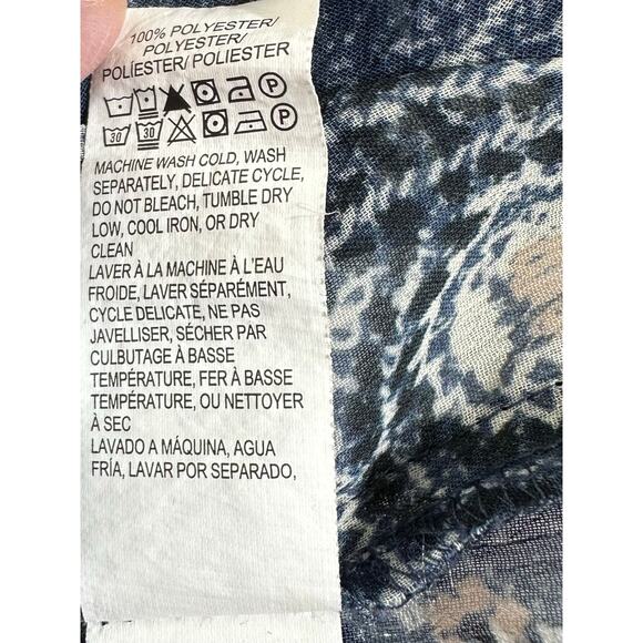 Lucky Brand Top Size XL Blue Sheer Swirl Paisley Boho Bohemian Tassel TIe Neck - Picture 4 of 8